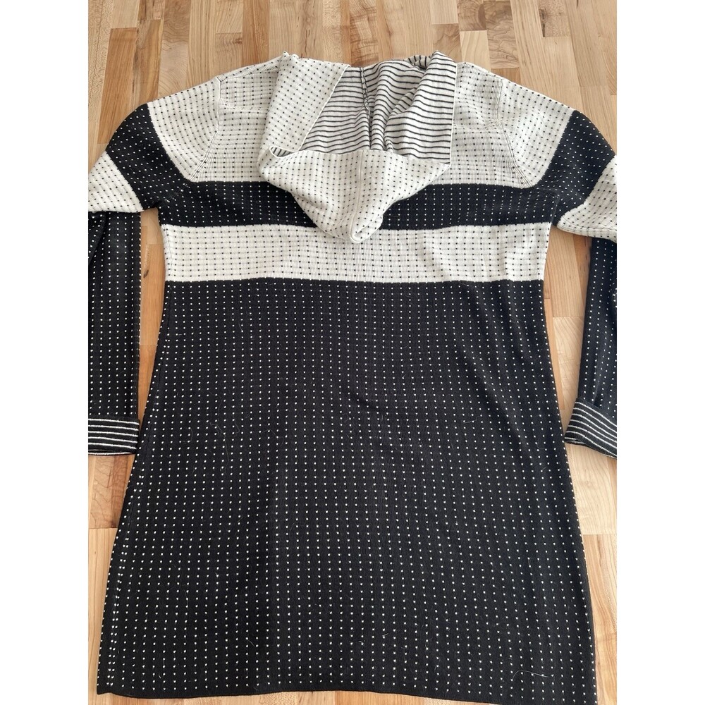 Bylyse Hooded Open Front Cardigan Cream & Black Striped Polka Dot Blouse XL - Picture 6 of 10